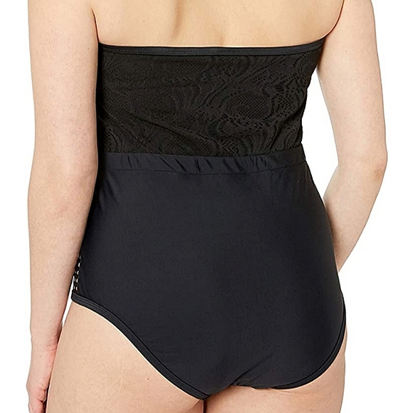 NWT COASTAL BLUE~Plus Size Halter Neck Lace Front Black Sexy Swimsuit~1X~ - Picture 4 of 14